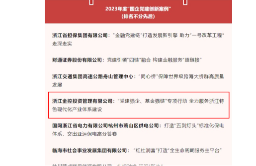 喜報 | 金控管理公司榮獲2023年度浙江“國企黨建創(chuàng)新案例”